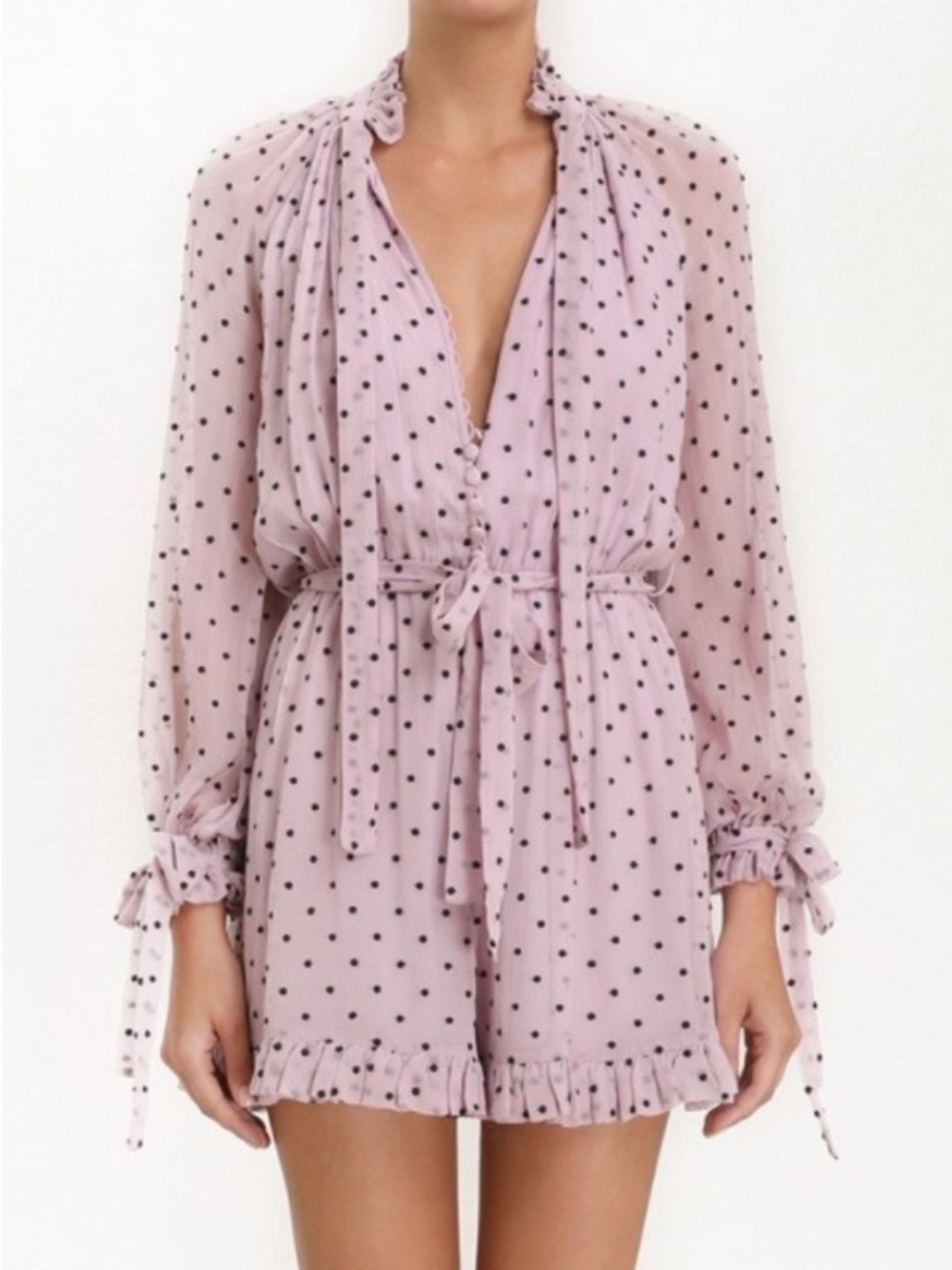 Zimmermann Pink Polka Dot Sheer Long-Sleeve Romper AUS 1 US 2-4 $645